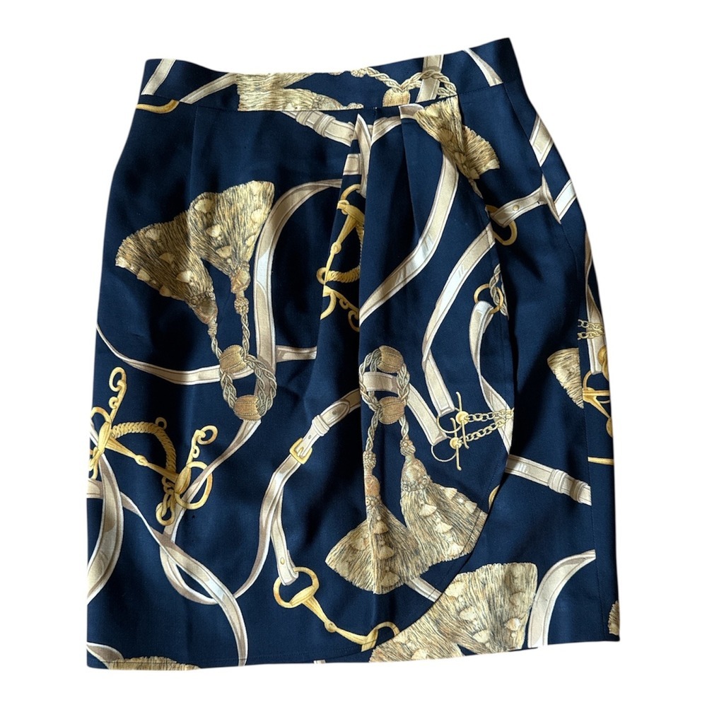 Studio 121 Gold Black Tassel Print Wrap Skirt 80s 90s Size 08 - Picture 2 of 7